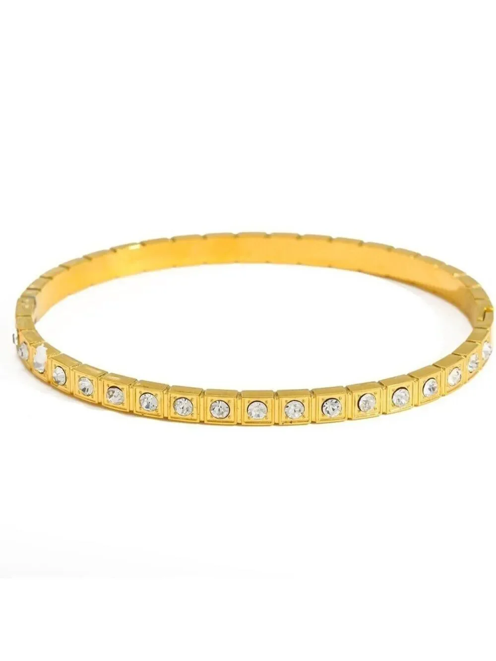 18K Gold Plated Tennis Bangle | Simulated Diamonds | Waterproof, Tarnish Proof